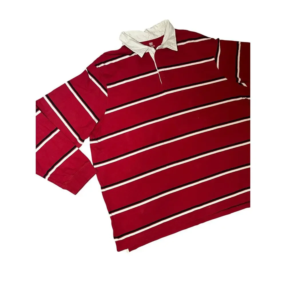 Vintage Y2K Faded Glory striped rugby polo red shirt preppy men 3X plus size